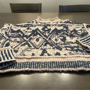 Pilcro Geometric Knit Sweater - Navy and Cream